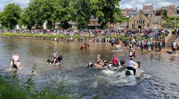 View of the river at Appleby during the Horse Fair in 2024