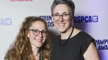 Emma Brass and Georgina Austin-Fell with the RSPCA PawPrints Withnall Partnership Award